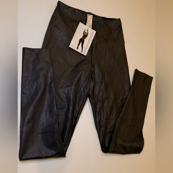 Naked Wardrobe Black High-Waisted drip on drip faux leather leggings pants - Picture 3 of 6